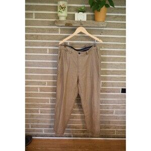 Orvis Pants Mens 100% Linen Dress Slacks Trousers Pleated Cuffed Tan size 36